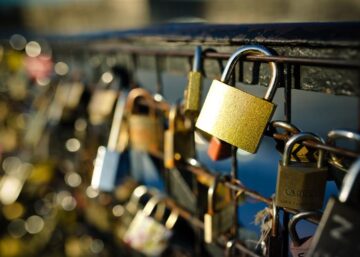 Padlocks on a bridge