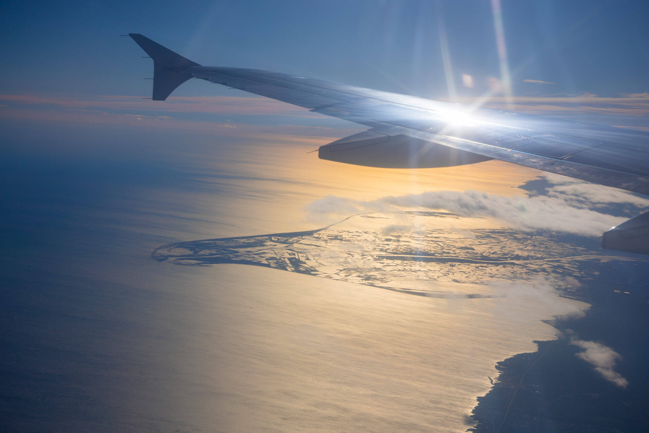 Plane flying over Dublin, Ireland