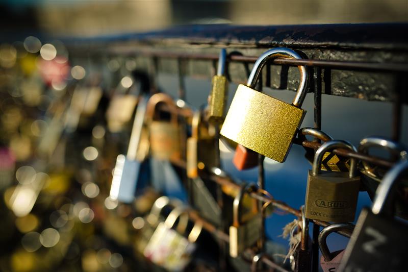 Padlocks on a bridge