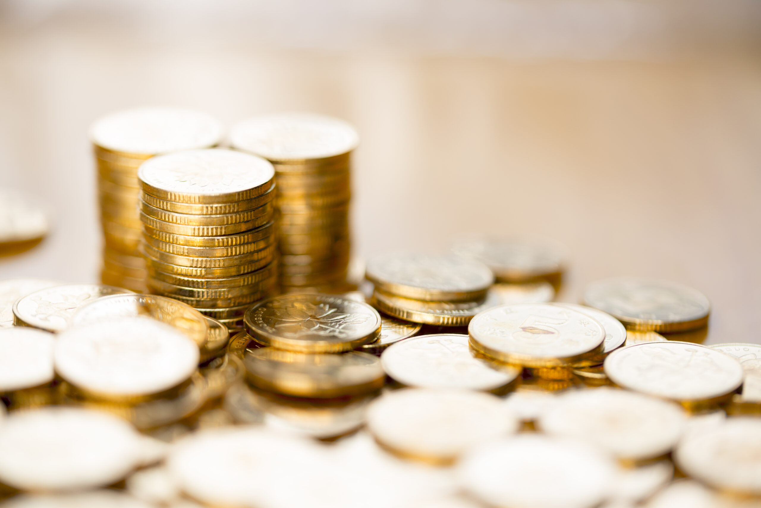 Piles of gold coins.