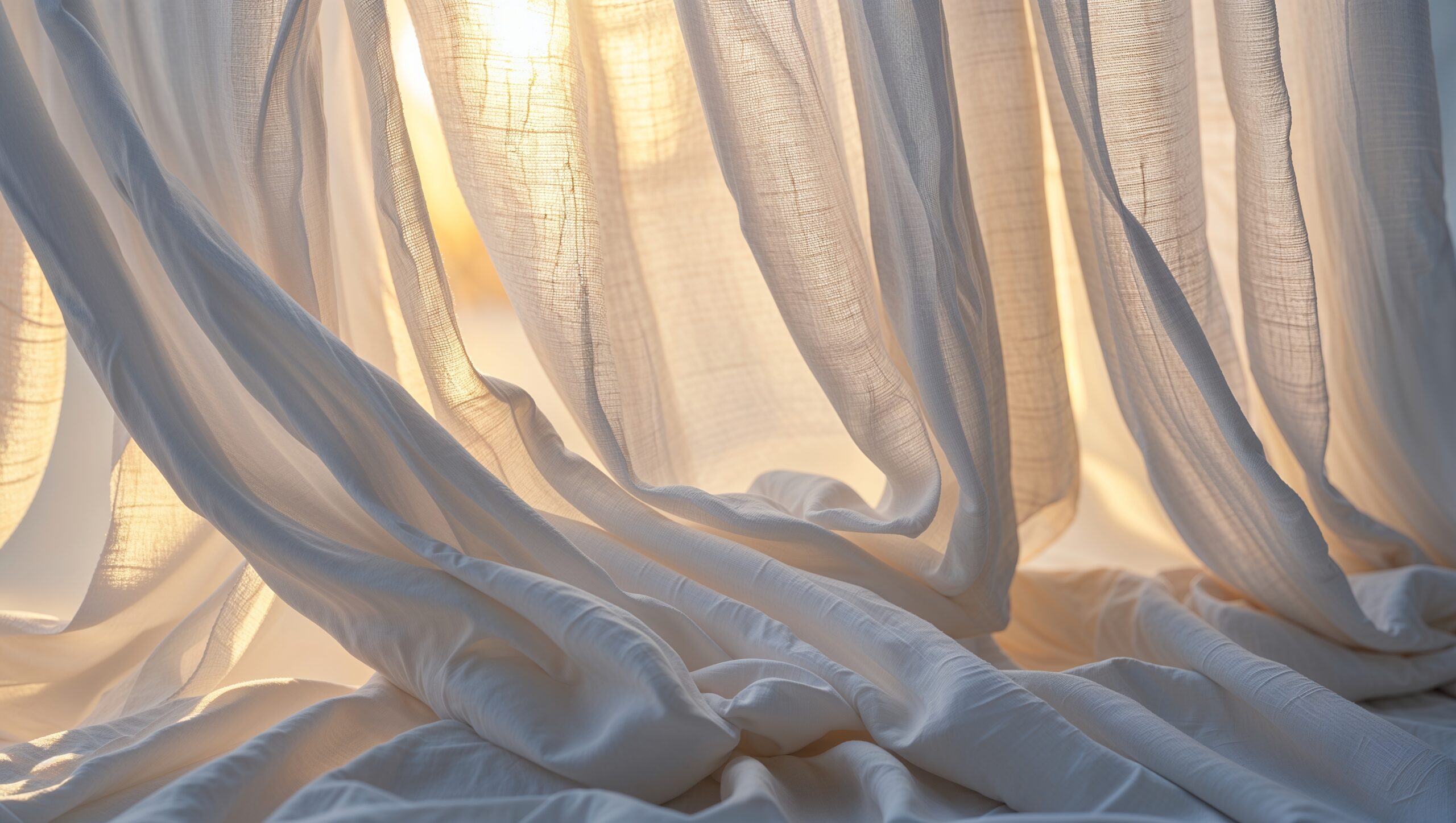 Light coming through textured white curtain