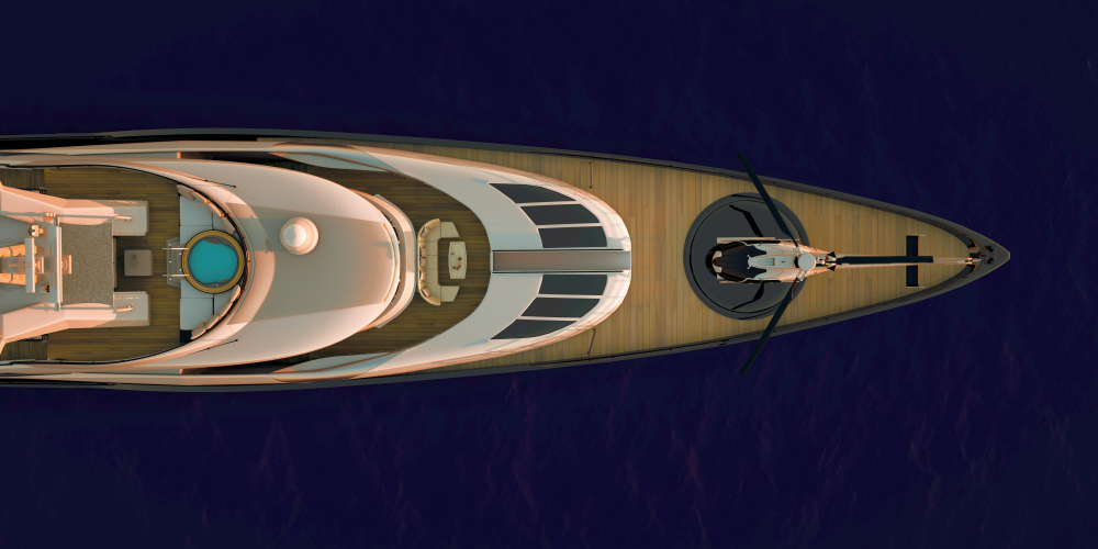 Aerial view of a super yacht