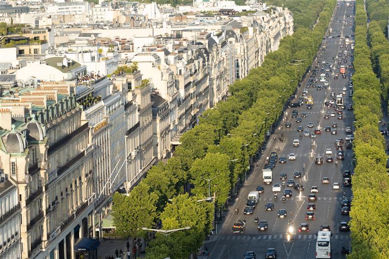 Busy street in Paris, France
